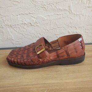 Sunsteps Barclay Leather Sandals Mens 9 Brown Huarache Hand Woven Fisherman Boho